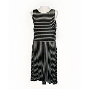 ann taylor loft black & white striped a-line dress opening in back Sleeveless 10
